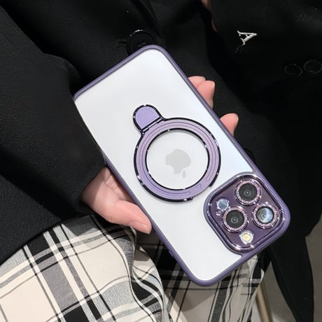 コスパ最強 iPhone15pro/15promaxケース  MagSafeリングスタンド キラキラレンズフイルム iphone14/13pro/12カバー 耐衝撃 黄ばまない[M4110]
