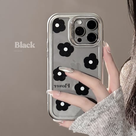黒花 iPhone15/15proケース 高級感 アイフォン14promax/13proカバー 女子力高い かわいい[M4549]
