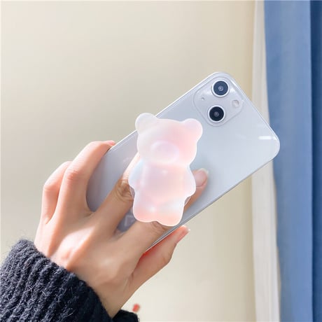 キラキラクマちゃん スマホリング スタンド機能あり 光によって変色 オシャレ 可愛い 実用 全機種対応[M2307]