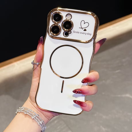 うねうねライン iPhone16e/16proケース Magsafe対応 ハート柄 iPhone15pro/14/13/12カバー 頑丈 涼しい感じ 人気[M5359]