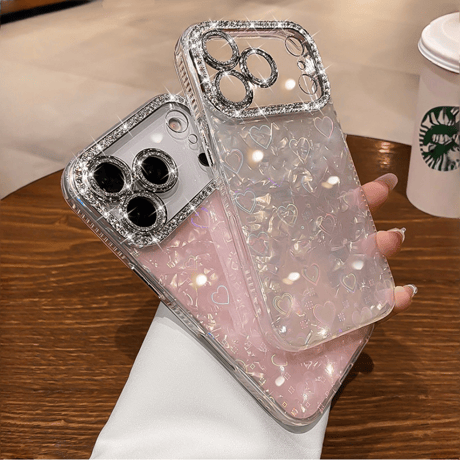ジュエリーカメラカバー iPhone17Pro/17ケース シェル柄 キラキラハート入り iPhone17promax/Air/16proケース 大人可愛い 美しい[M5722]