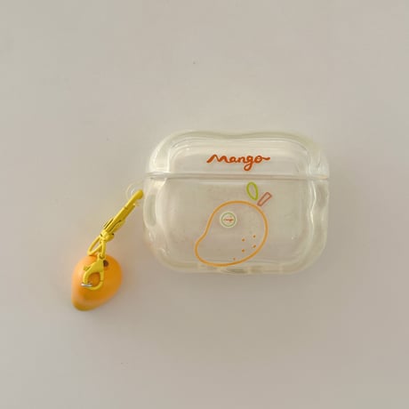 マンゴー AirpodsPro3ケース うねうね Airpodspro3/2/1カバー Airpods第3/2世代 果物キーホルダー 美味しいそう[M6450]