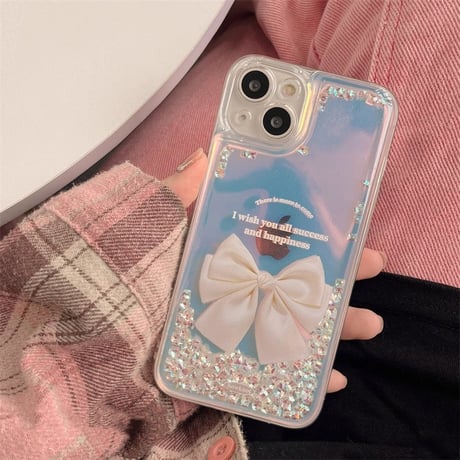 動くダイヤ iPhone15/15proケース リボン柄 iPhone14/13pro/12ケース 女子力アップ 可愛い 人気[M4126]