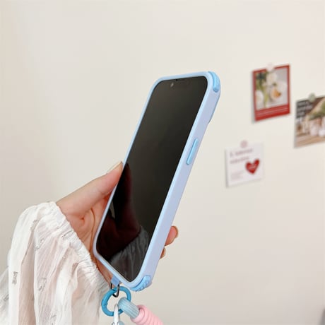 ストラップ付 クリアiPhone15Pro/15ケース 黄ばまない アイフォン14プロ/13/12カバー 耐衝撃加工 [M4427]