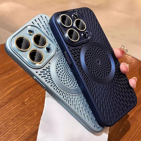 放熱 iPhone16Pro/16ProMaxケース MagSafe iPhone15Pro/14/13カバー 熱中症対策 レンズカバー付 [M4620]