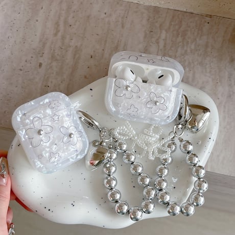 花柄 Airpods 4ケース ハートストラップ Airpodspro2/proカバー Airpods第3/2世代 かわいい シェル風 プレゼントにおすすめ[M5065]