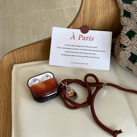 ぼかし Airpods 4ケース 琥珀色 光沢感 Airpodspro2/proカバー Airpods3/2 コーヒーカップとストラップ付[M4857]