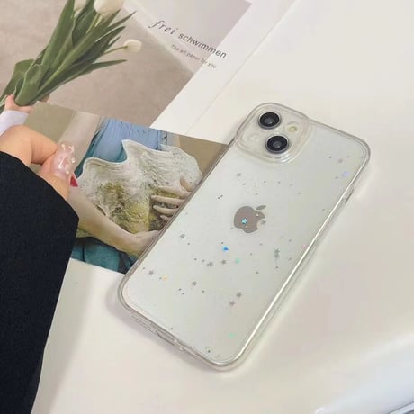 ラメ入りiPhone14/15Proケース 透明キラキラ アイフォン13/12/11proカバー シンプル風 かわいい ガールズに人気 [M3301]