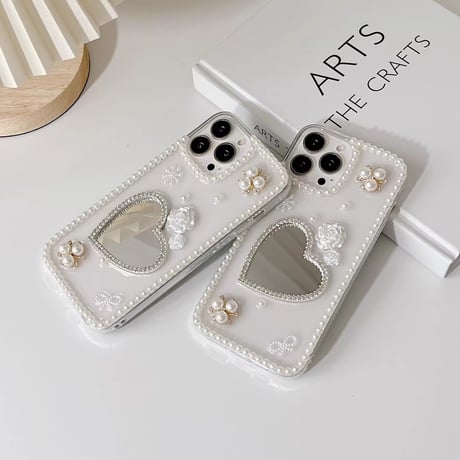 パール 鏡 iPhone15/15pro/15plusケース 可愛い iPhone14pro/13mini/12proカバー きれいめコーデ ギフトに最適 [M4041]