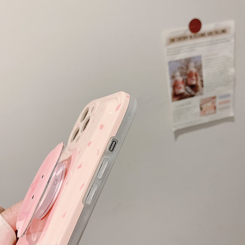 2点　iPhone  13ケース　アプリコットピンク ピンク色ブタ アイフォン13/12proケース スマホグリップ付き