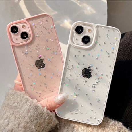 星ラメ入り iPhone14/15プロケース クリア可愛いiphone13/12mini/11proケース シンプル 使いやすい キラキラ[M2231]