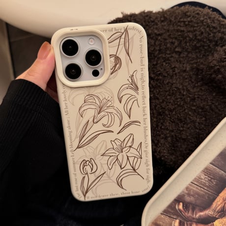 ゆり 花柄 iPhone16Pro/16ケース 高級感 iPhone15Pro/14Promax/13/12カバー エレガント 指紋防止 大人女子必見 [M4825]