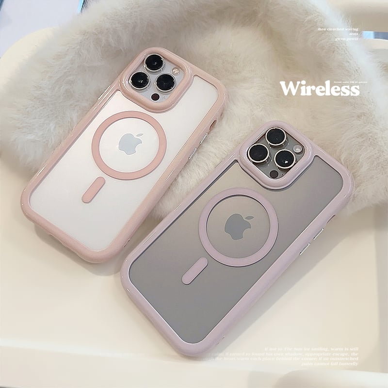 MagSafe対応 iPhone15/15Proケース ピンク パープル 淡色系