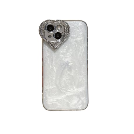 ハート型カメラ保護 iPhone16/16Proケース ジュエリーデコ iPhone15/14pro/13カバー グリッター入り 大人可愛い [M5311]