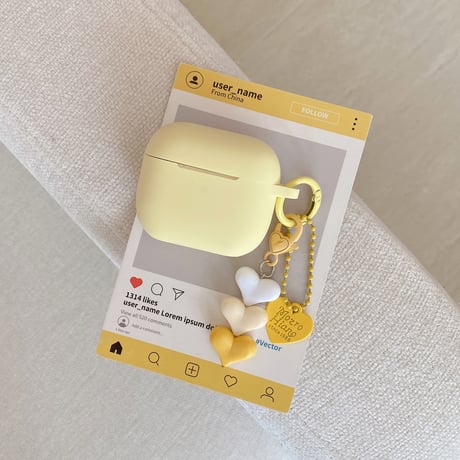薄い黄色 Airpods Pro3ケース シリコン製 Airpods 4/3カバー  AirpodsPro2/1  充電口カバー付  ハートキーホルダー付 [M6125]
