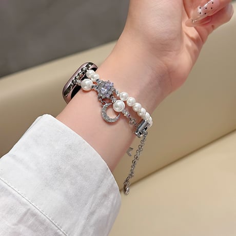 パール AppleWatch Serise 10バンド 高級感 女子力高いアップルウォッチ Ultra2/1/SE/Series9/8/7/6/5/4/3/2/1 きれい 存在感抜群[M5184]