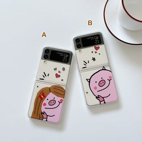 Galaxy z flip3 ケース  可愛いpig さりげないお揃い ギャラクシーzフリップ  5Gカバー キュート  クリア[M1855]