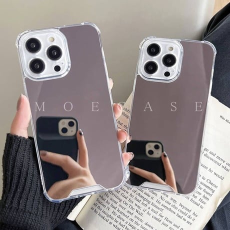ミラーiPhone14/15ケース 四角耐衝撃加工 アイフォン13/12/11proカバー メイク直しに便利 ガールズに人気 [M2737]