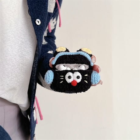 ニット黒猫 Airpods 4ケース かわいい エアーポッズプロ２/１ケース Airpods3/2カバー 柔らかい 手さわりいい ギフトに最適[M4715]