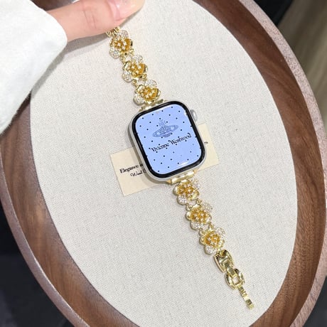 ダイヤ花  AppleWatchバンド キラキラ感たっぷり AppleWatchベルト Series 11/10/9/8 SE3/2  Ultra3/2/1 メタルリック 上品[M6467]
