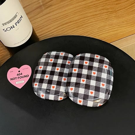 韓国風 AirPodsMaxケース チェック柄/ハート柄 かわいい エアーポッズ マックス専用カバー 女子力高い 質感いい[M4845]