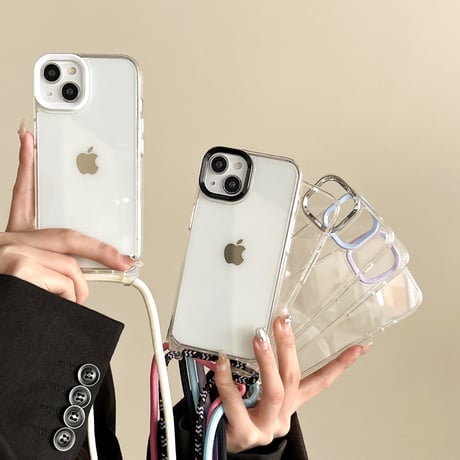 ストラップ付クリア iphone15/15proケース 肩掛け紐 iPhone14pro/13/12promaxカバー  使いやすい 黄ばまない [M4145]