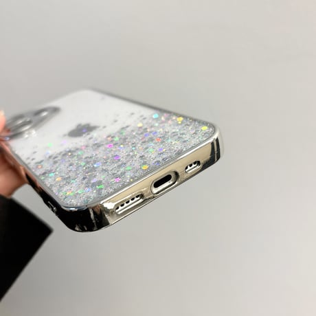 カメラ保護 iPhone16/16Proケース キラキラグリッター iPhone15/14/13/12Proカバー 透明 丈夫 女子力高い [M5000]