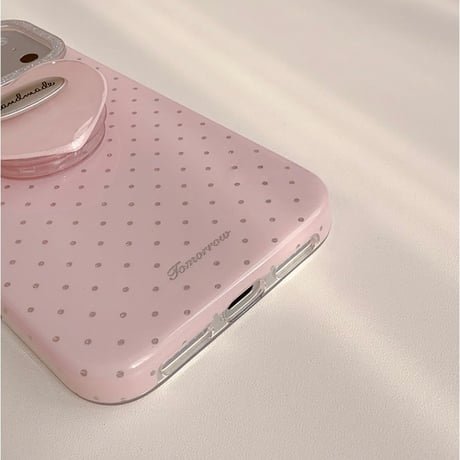 韓国っぽ iPhone17Pro/17ケース 水玉模様 ハートグリップ iPhone17ProMax/16Pro/15カバー スタンド機能 女子力高いピンク [M5903]