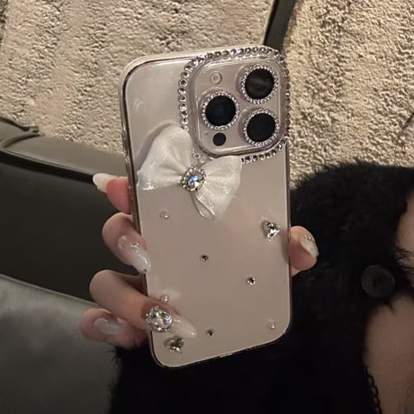 ラインストーン iPhone16pro/16デコケース リボン iPhone15promax/14/13ケース ギャルっぽい 流行る [M5523]