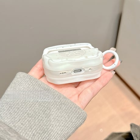 可愛いリボンデコ AirpodsPro3/４ケース  ウェーブ型 Airpods3/Pro2ケース おしゃれ ホワイト 女子力アップ  [M5752]