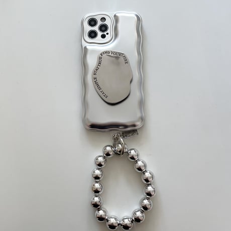クールシルバー iphone15/14/13proケース グリップ/ストラップ付 アイフォン12/11カバー  高級感高品質 お洒落 ギフトにおすすめ  [M2092]