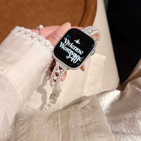 レーストリム アップルウォッチバンド パール 透かし彫り AppleWatchブレスレット Series11/10/9/8 SE3/2 40/41/42mm 高級感高品質 [M6276]