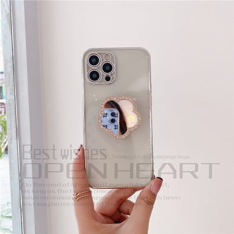 ミラーポップソケット付 iphone12/11ケース  スタンド 透明iphoneXS/SE2カバー  軽量持ちやすい ツヤ感ありファッションM418