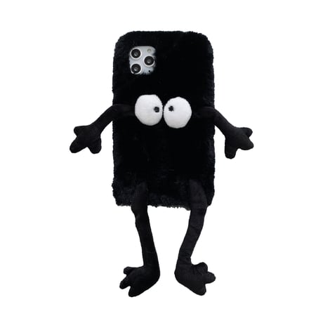 黒色のモンスター iphone15/14/12pro/13ケース  可愛いもこもこ iphone11/SE2カバー  お揃い ぬいぐるみ M980
