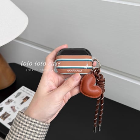 縞模様 Airpods 4ケース ハートデコキーチェーン付 Airpods3/Pro2ケース airpodsproカバー  トレンド人気[M4882]