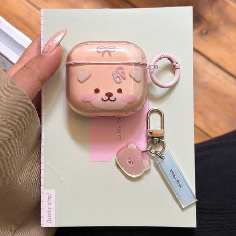 クマさん Airpods Pro3ケース 半透明 Airpods4/3カバー pro2/pro1 リング/キーホルダー  大人可愛い[M6116]