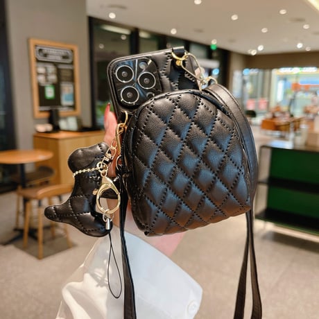 小銭入れ iphone14pro/14plusケース  レザー製 肩掛けストラップ アイフォン13/12/11カバー カメラカバー 犬アクセサリー付 実用[M2447]