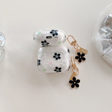 春花 Airpods 4ケース 透明 Airpods3/Pro2ケース airpodspro2カバー  女子力UP 花キーチェーン付 大人可愛い[M5235]