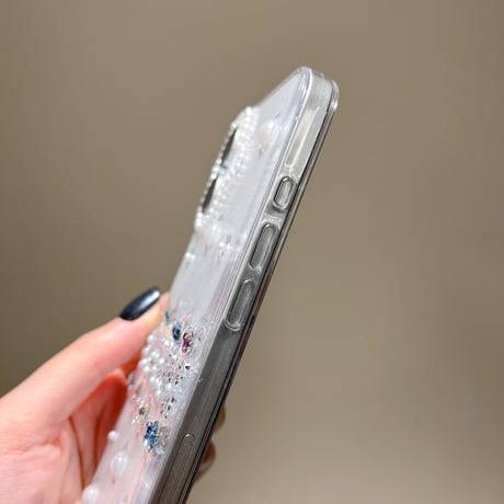 ハンドメイド iPhone16plus/16proケース パール/ダイヤデコ iPhone15/14/13promaxカバー 高透明 かわいい 女子力高い [M5360]