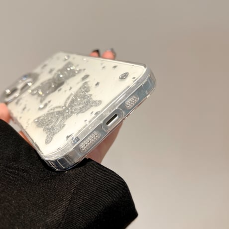 ラメ蝶々 アイフォン16pro/15ケース ダイヤ ハンドメイド iPhone14/13pro/12カバー 大人可愛い 春夏向け[M5175]