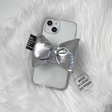 銀色リボングリップ iPhone15/14proケース クリア iPhone13mini/12/11pro/SE3カバー 韓国風 可愛い ギフトにおすすめ [M3243]