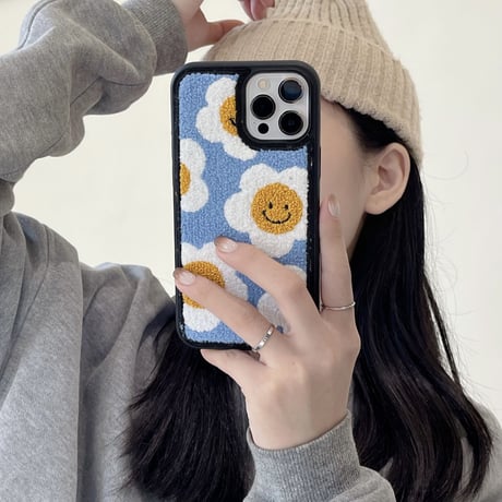 笑顔の花 iphone16/15/14proケース 刺繍入り可愛い iphone13/12/11カバー   綺麗 秋冬アイテム ガールズ向け 頑丈 M1078
