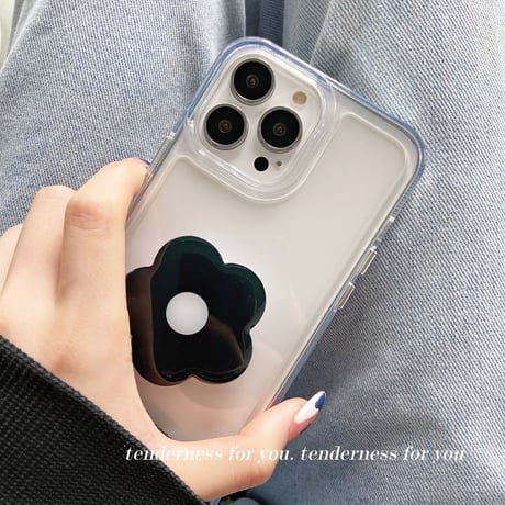 花グリップ付 iphoneSE3/13ケース   透明系  iphone12/11proカバー  スタンド機能あり  オシャレ艶あり 便利ファッション 頑丈 [M1715]