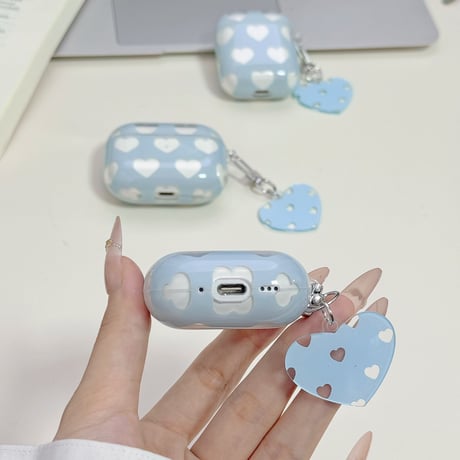 ハート柄 Airpods Pro3ケース 水色 Airpods 4/3カバーケース AirpodsPro2/1 かわいい ギフトにおすすめ [M6422]