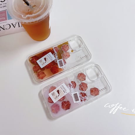 動く液体アイスコーヒー iPhone16/15pro/13/14ケース  氷入り ラッテ  アイフォン12/11proクリアカバー 面白い ストレス解消 頑丈 [M2958]
