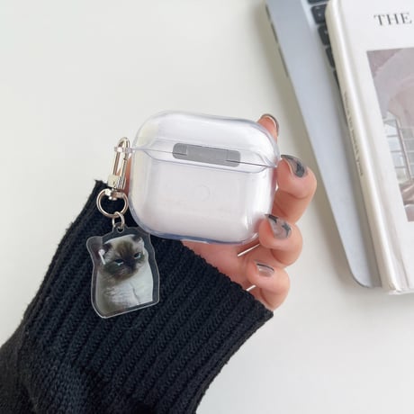 音楽を聴く猫  Airpods Pro2ケース   SAD SONG  airpods3カバー  可愛いアクセサリー付き かわいい  頑丈 ギフトにおすすめ [M2512]