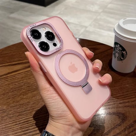 Magsafe対応スタンド iPhone15Pro/15ProMaxケース 指紋防止 マット仕様 耐衝撃 半透明 iPhone14/13/12proカバー [M3556]