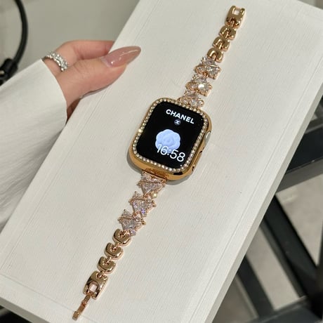 ハートダイヤ AppleWatchバンド 高品質 金属 アップルウォッチ10/9 ベルト Ultra3/2/1 Series 10/9/8 SE3/2/1 高級感キラキラ[M5639]