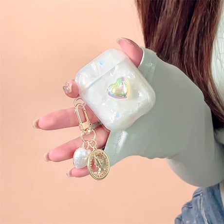 女子力アップ Airpods3/pro2ケース  かわいいシェル風 キラキラハートAirpods2/proカバー チャーム付 可愛い ギフトに最適[M4416]