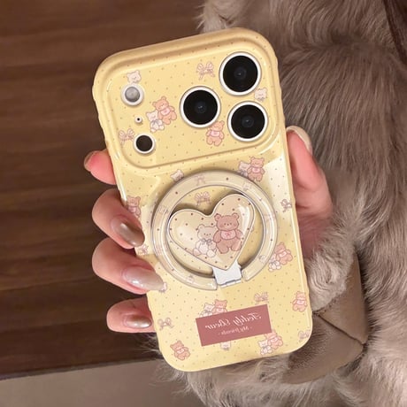 MagSafe対応 熊さん iPhone17Pro/17ケース マグネット式リングスタンド付 iPhone17ProMax/16Pro/15カバー 女子力アップ [M6226]